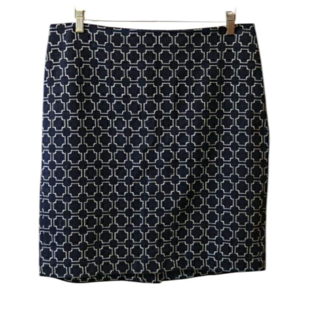 Talbots Petite Navy Blue Pattern Pencil Skirt 14 Timeless Y2K Business Casual